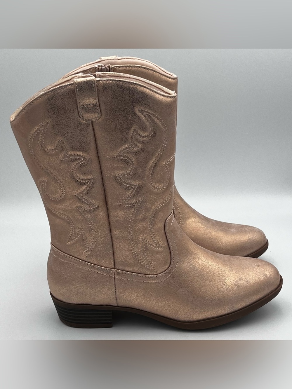 SONOMA Parkerr Rose Gold Western Cowboy Boots Memory Foam Zip Size Big Girls 6M